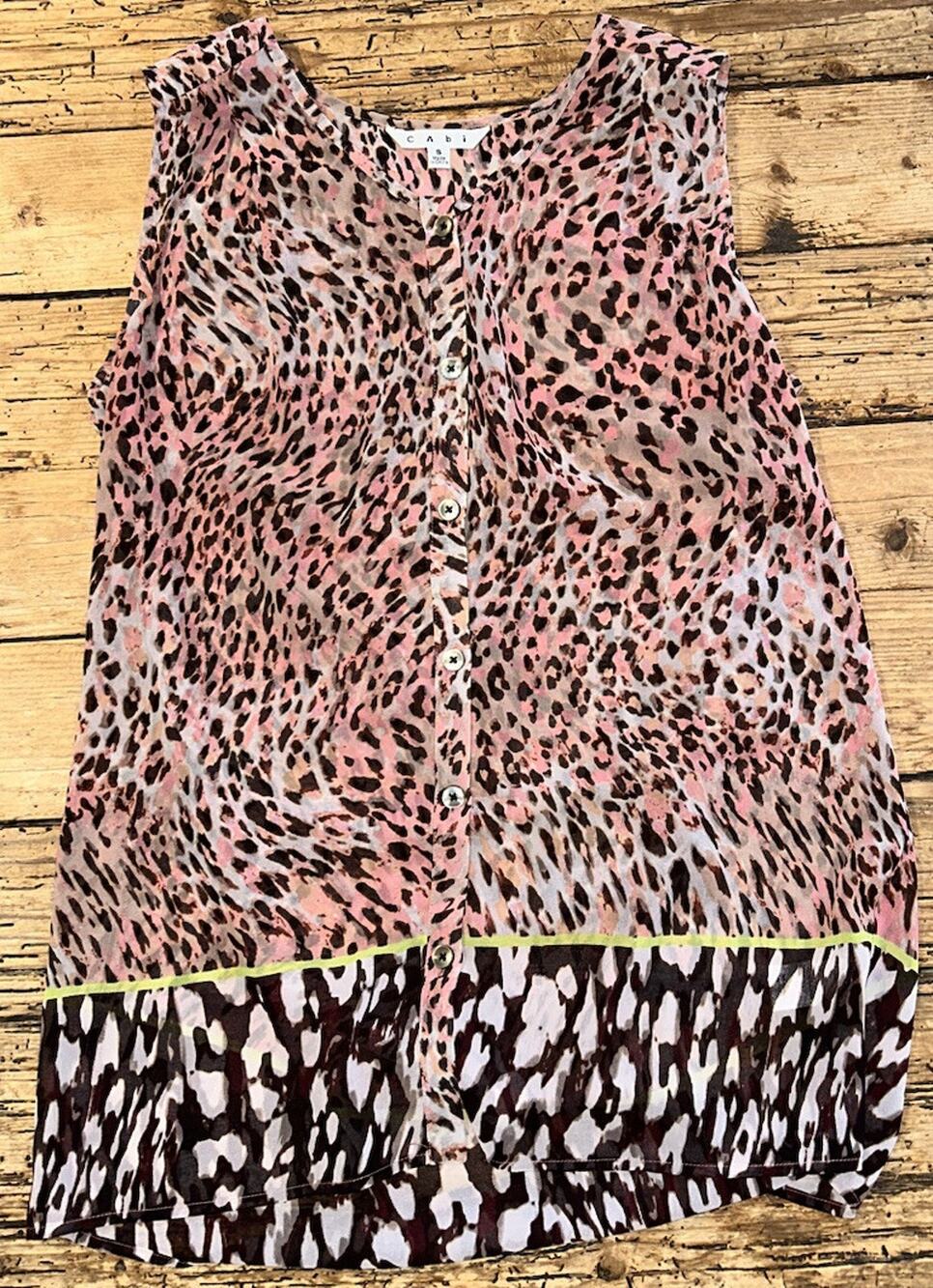 Cabi women’s size S pink cheetah print sleeveless sheer blouse